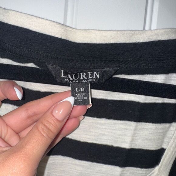 Ralph Lauren Black and White Striped puff sleeve Top - Picture 3 of 6